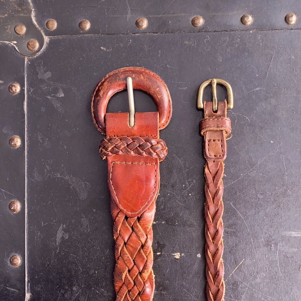 Vintage braided leather belts ~40” long